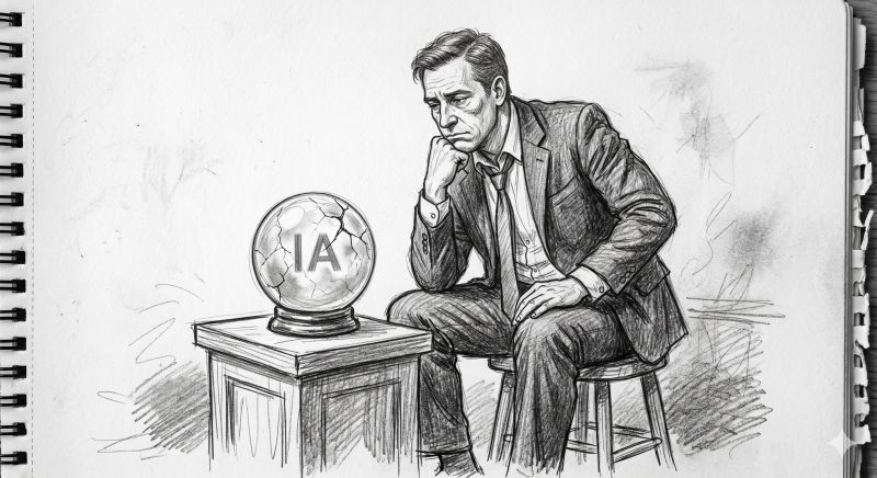 Ilustração de profissional refletindo sobre o uso correto de inteligência artificial em gestão